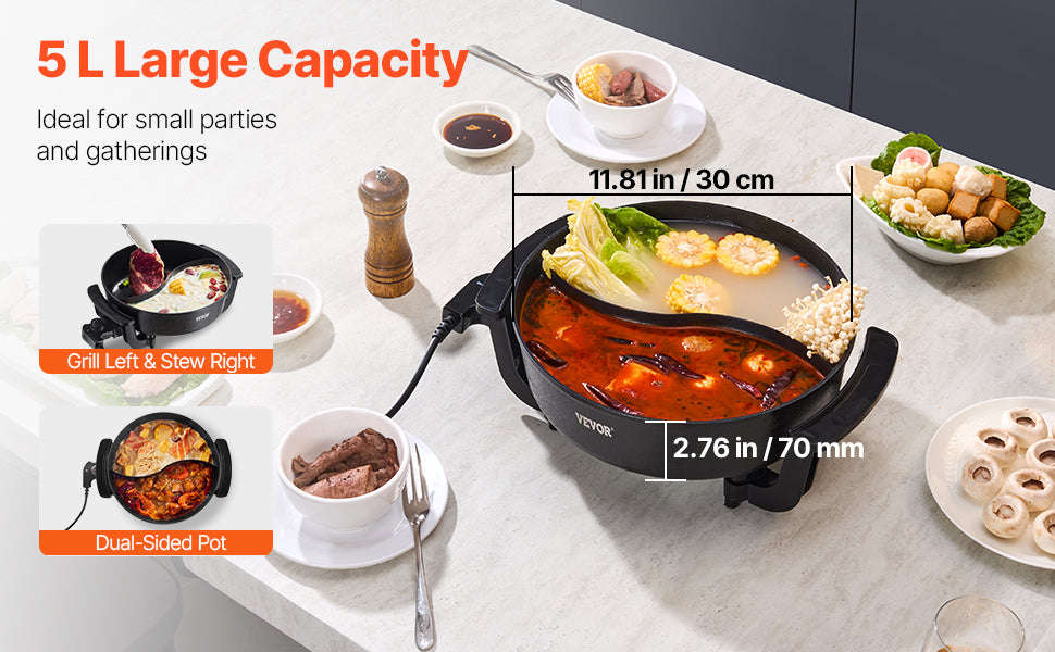 5 L Dual-Flavor Electric Hot Pot with Divider and Glass Lid-5L / United States
