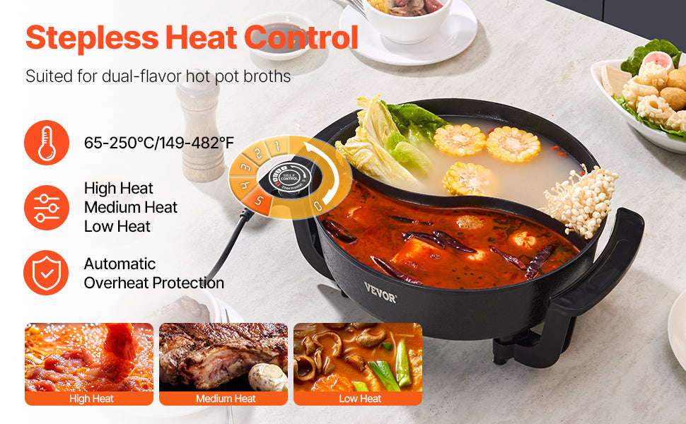 5 L Dual-Flavor Electric Hot Pot with Divider and Glass Lid-5L / United States