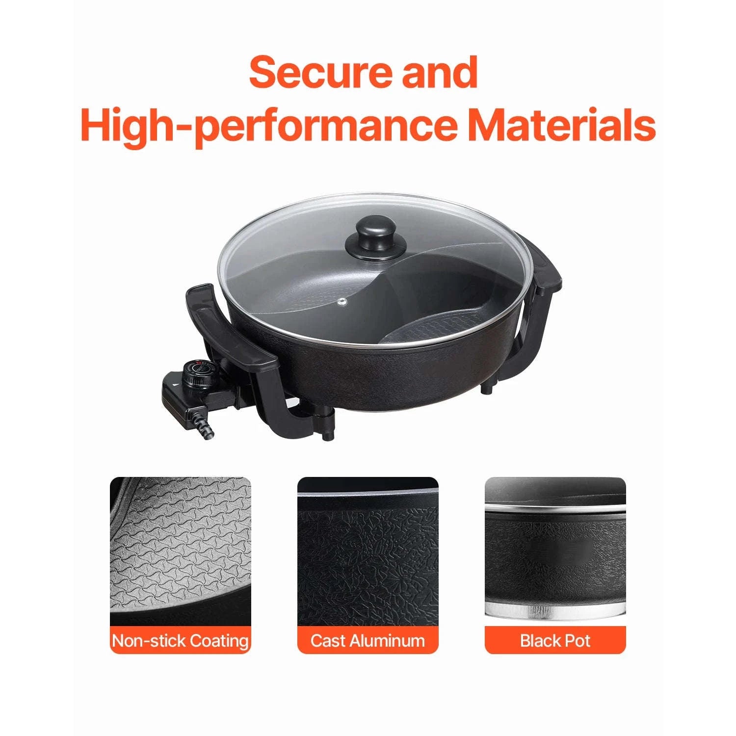 5 L Dual-Flavor Electric Hot Pot with Divider and Glass Lid-5L / United States