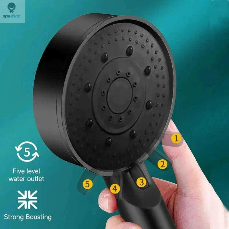 5-Mode Pressure Boost Shower Head with Massage Spray-black / 3.54in
