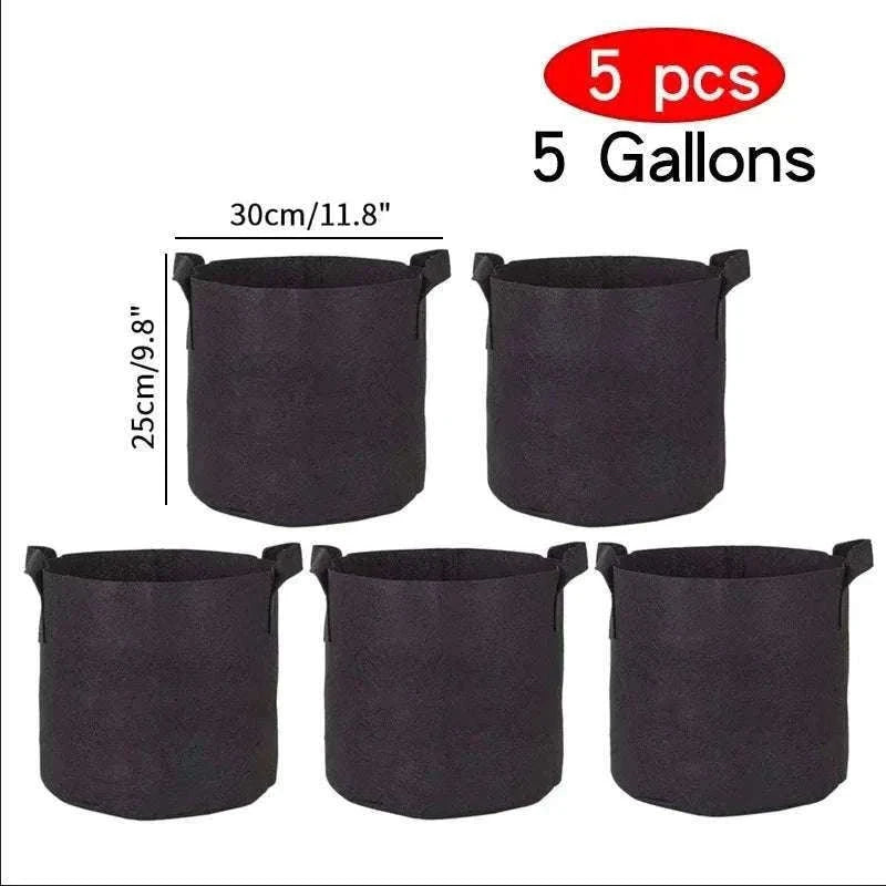5-Pack Fabric Grow Bags for Vegetables, Flowers & Herbs-30Gallons 60x40cm