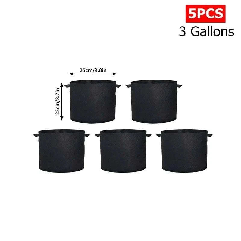 5-Pack Fabric Grow Bags for Vegetables, Flowers & Herbs-30Gallons 60x40cm