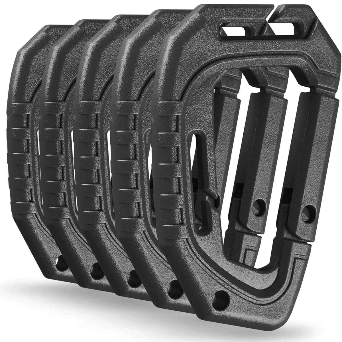 5-Pack Tactical Plastic Carabiner Clips for Molle Gear and Backpacks-Khaki