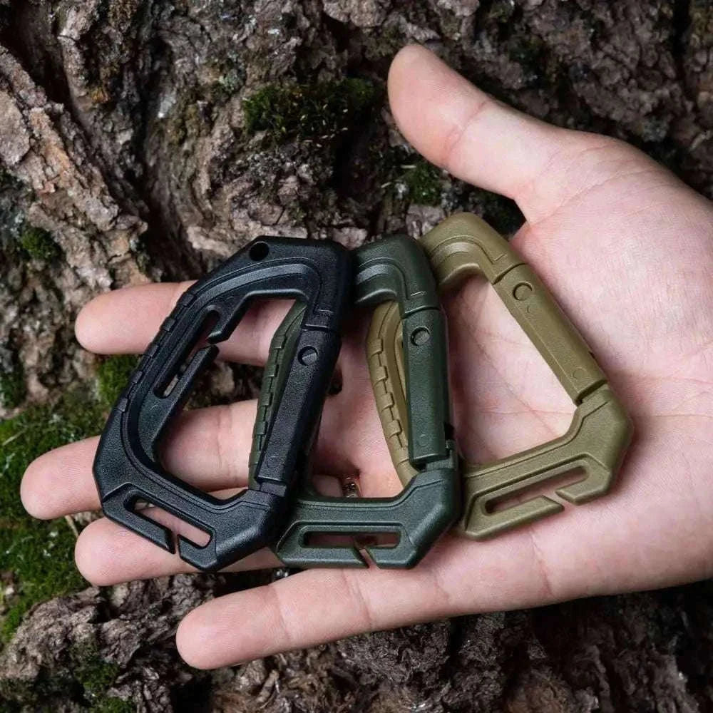 5-Pack Tactical Plastic Carabiner Clips for Molle Gear and Backpacks-Khaki