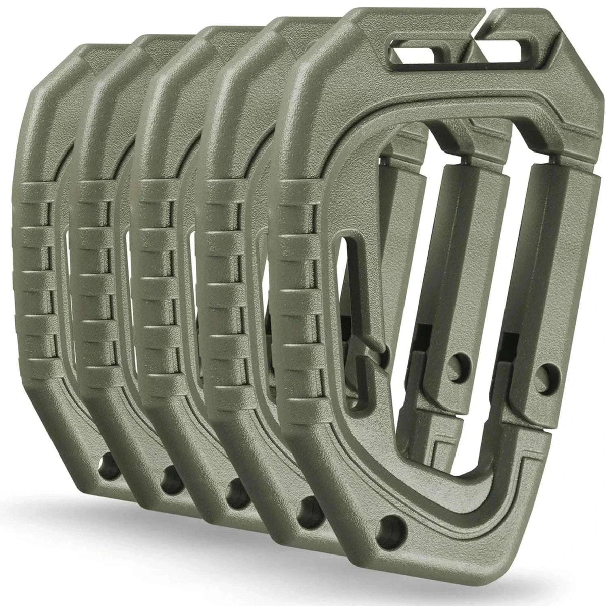 5-Pack Tactical Plastic Carabiner Clips for Molle Gear and Backpacks-Khaki