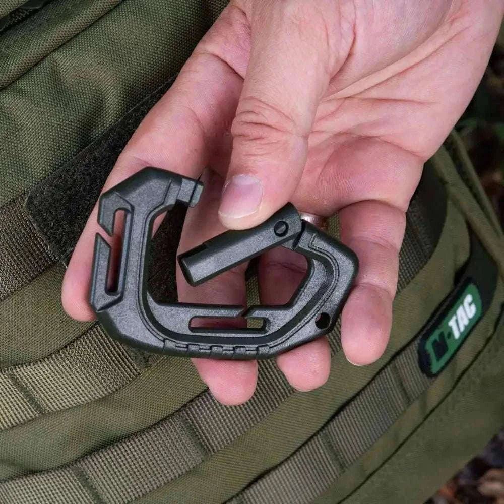 5-Pack Tactical Plastic Carabiner Clips for Molle Gear and Backpacks-Khaki