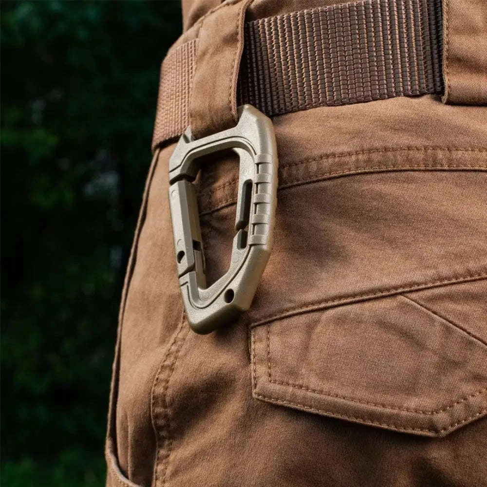 5-Pack Tactical Plastic Carabiner Clips for Molle Gear and Backpacks-Khaki