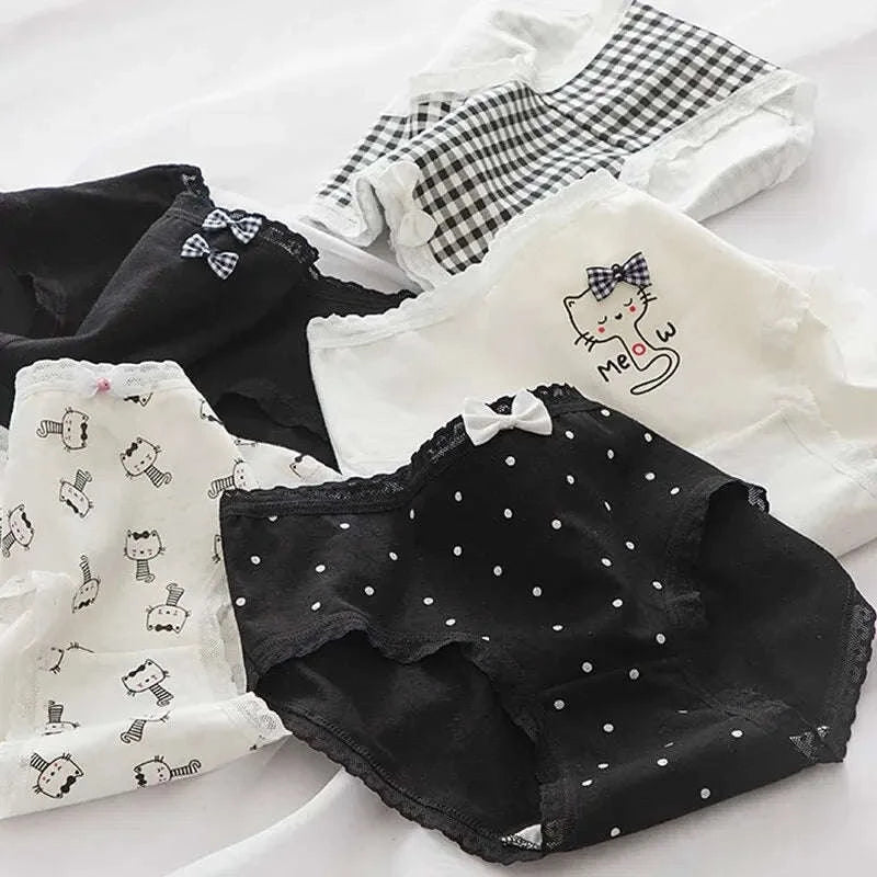 5-Piece Cotton Cartoon Panties Set for Women-XL / ZYmaomi / 5pcs