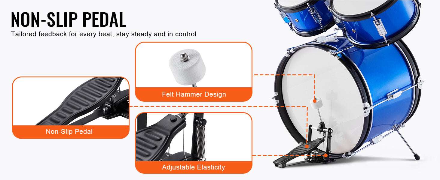 5-Piece Kids Drum Set 16'' Beginner Kit with Bass, Snare & Toms-Black / United States
