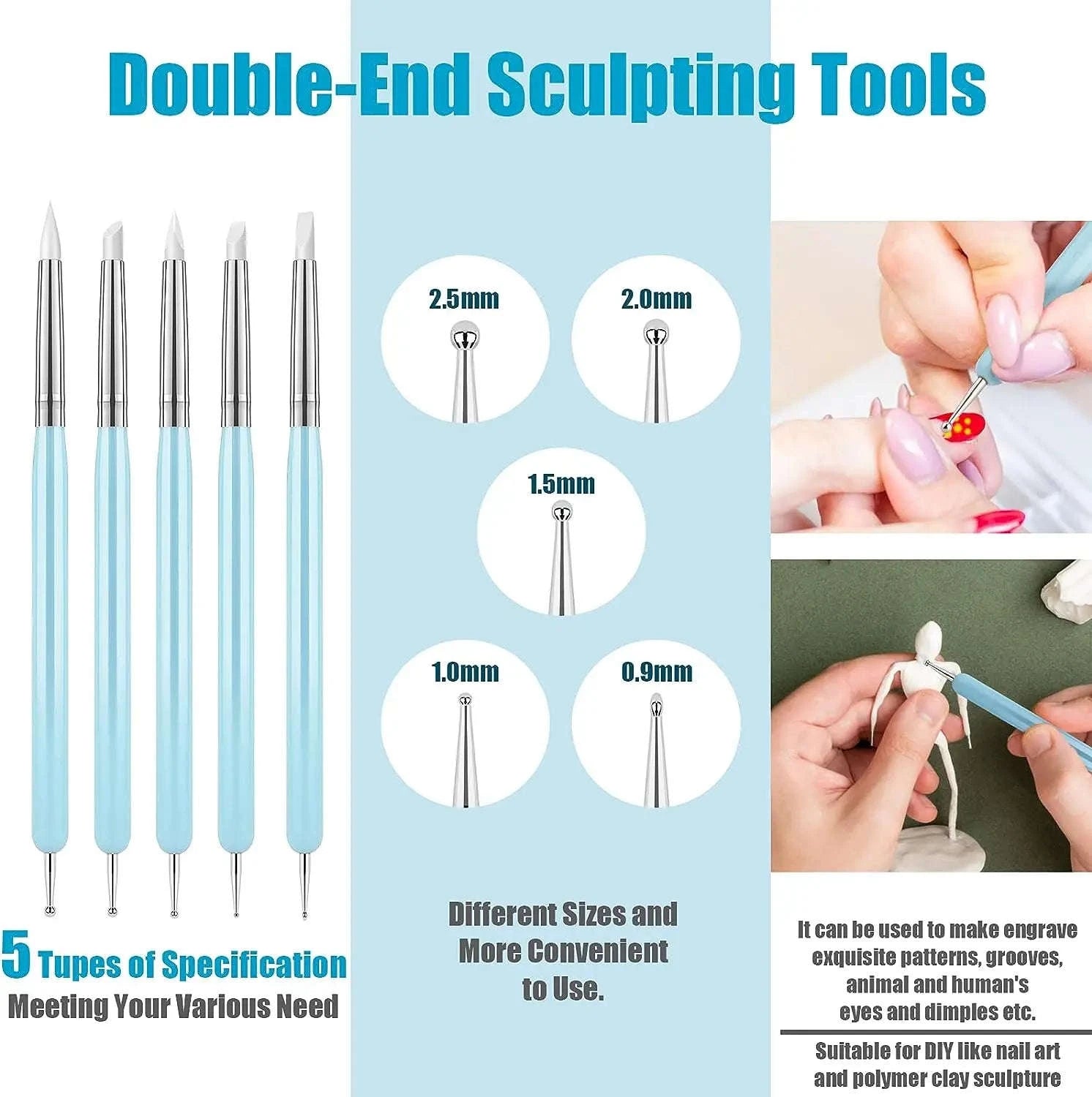 5-Piece Silicone Clay Sculpting Tools Set for Fine Detail Modeling-United States / 5Pcs