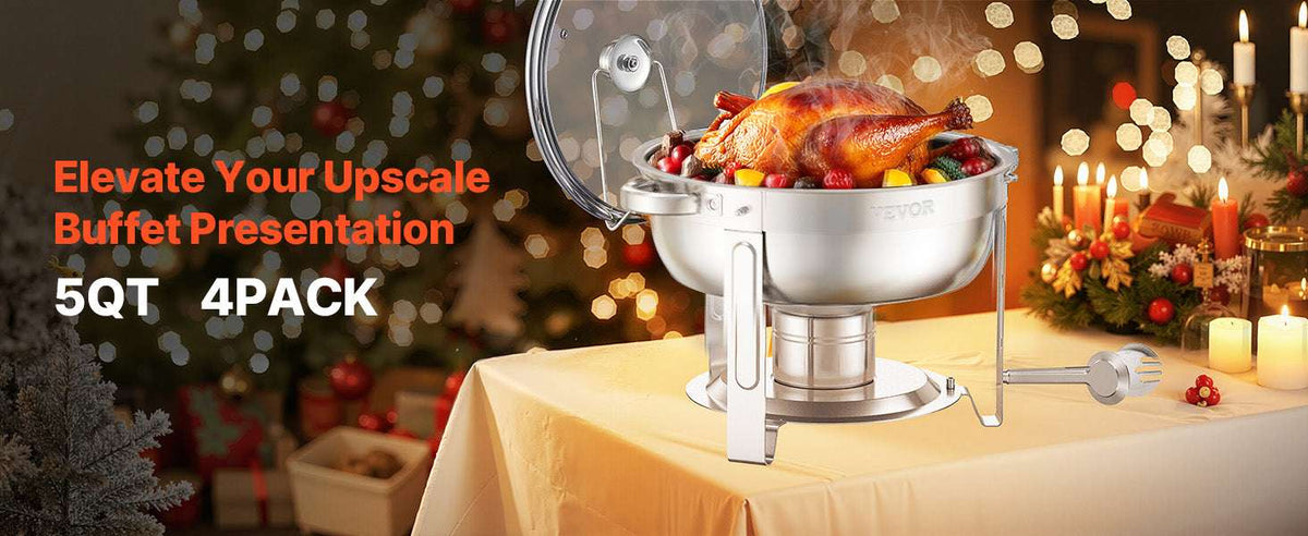 5 Qt Stainless Steel Chafing Dish Set (4 Pack) Buffet Food Warmers-2 pack silver / GERMANY