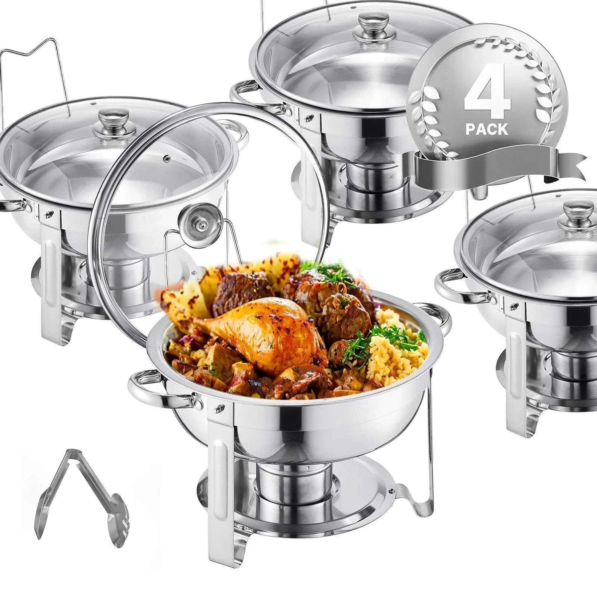 5 Qt Stainless Steel Chafing Dish Set (4 Pack) Buffet Food Warmers-2 pack silver / GERMANY