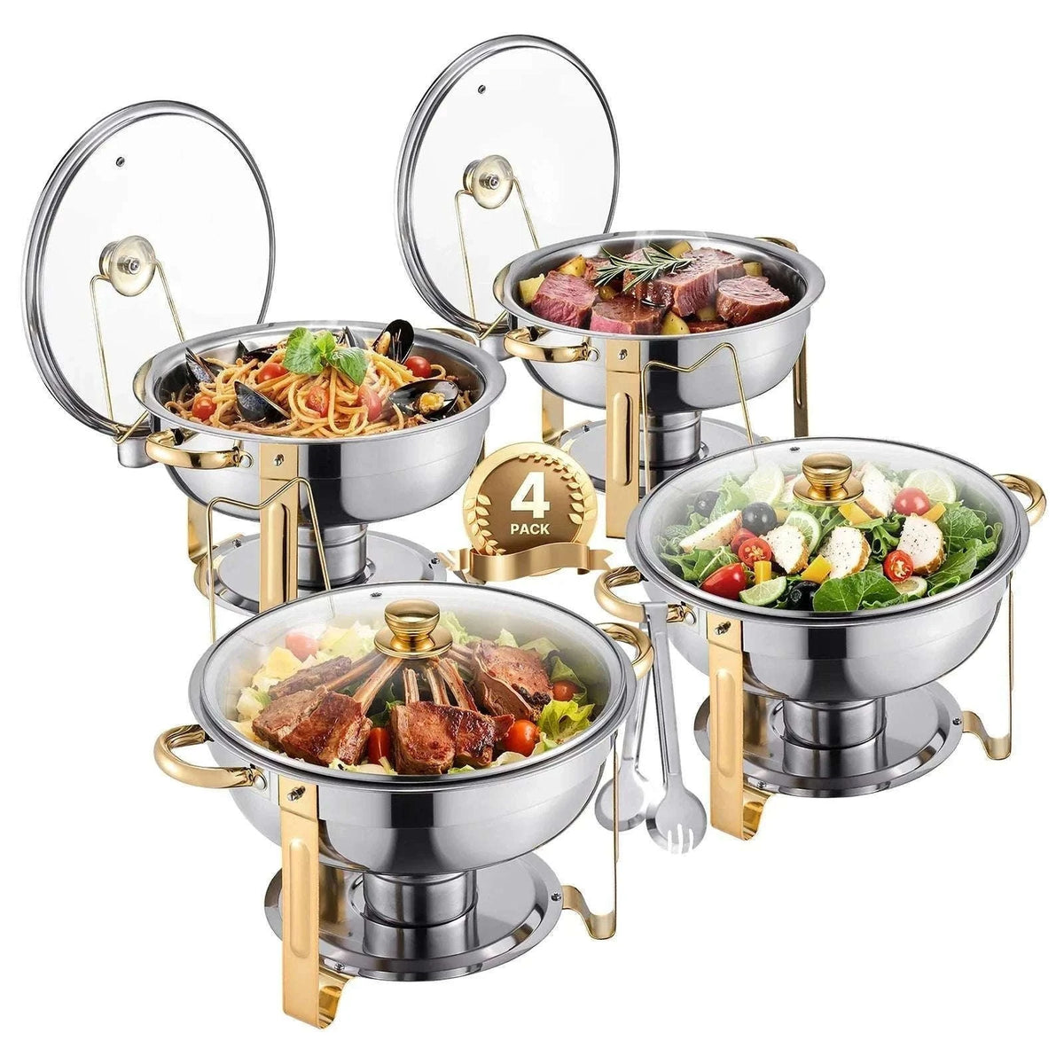 5 Qt Stainless Steel Chafing Dish Set (4 Pack) Buffet Food Warmers-2 pack silver / GERMANY
