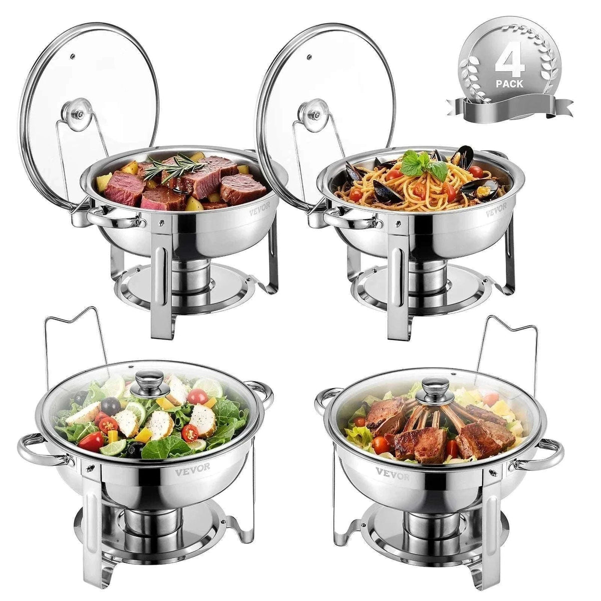 5 Qt Stainless Steel Chafing Dish Set (4 Pack) Buffet Food Warmers-2 pack silver / GERMANY