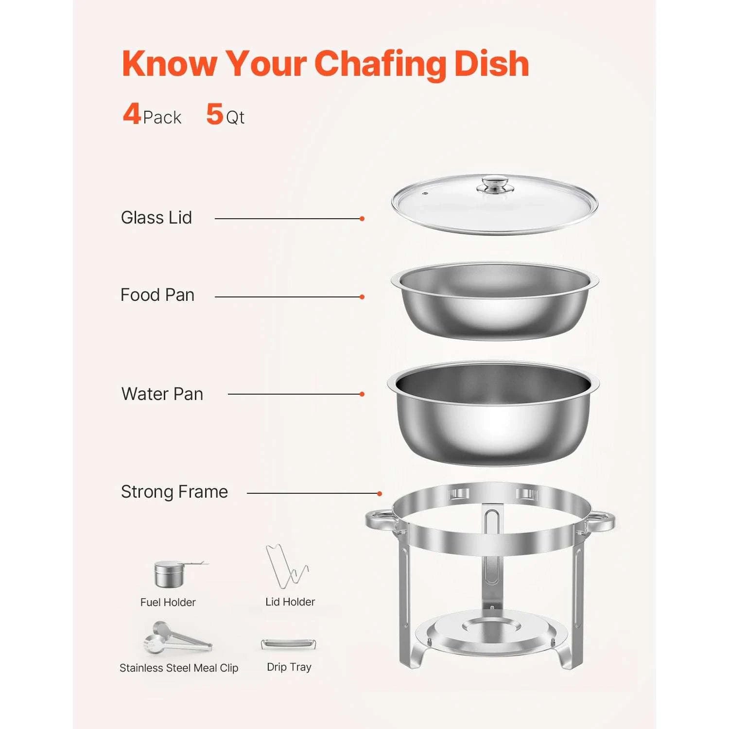 5 Qt Stainless Steel Chafing Dish Set (4 Pack) Buffet Food Warmers-2 pack silver / GERMANY