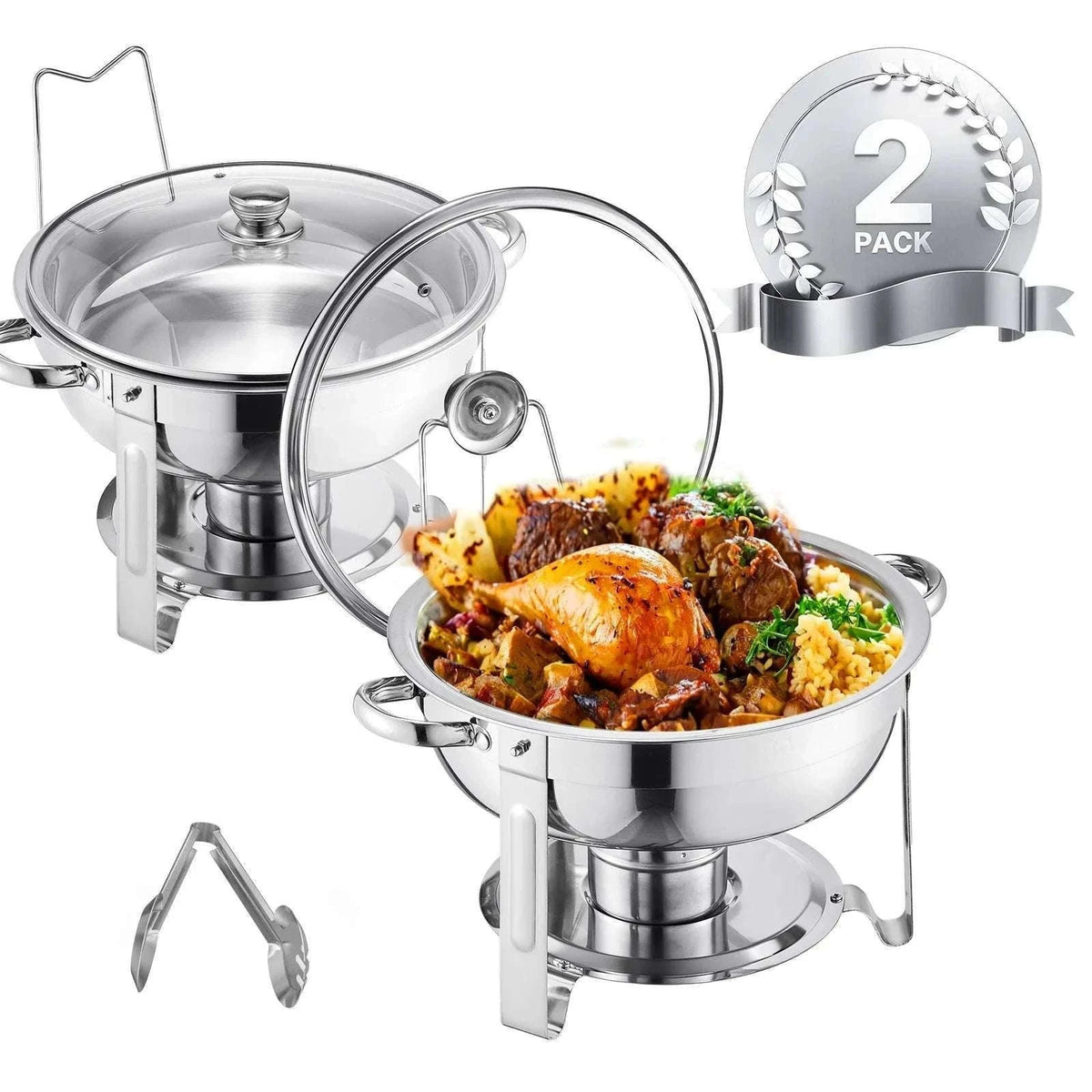 5 Qt Stainless Steel Chafing Dish Set (4 Pack) Buffet Food Warmers-2 pack silver / GERMANY
