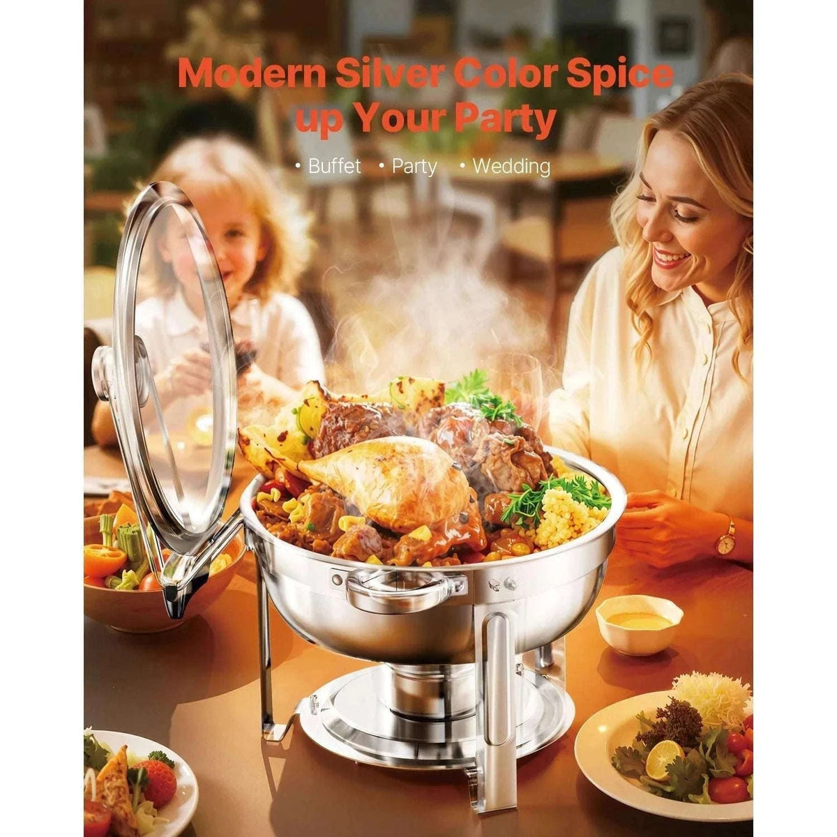 5 Qt Stainless Steel Chafing Dish Set (4 Pack) Buffet Food Warmers-2 pack silver / GERMANY