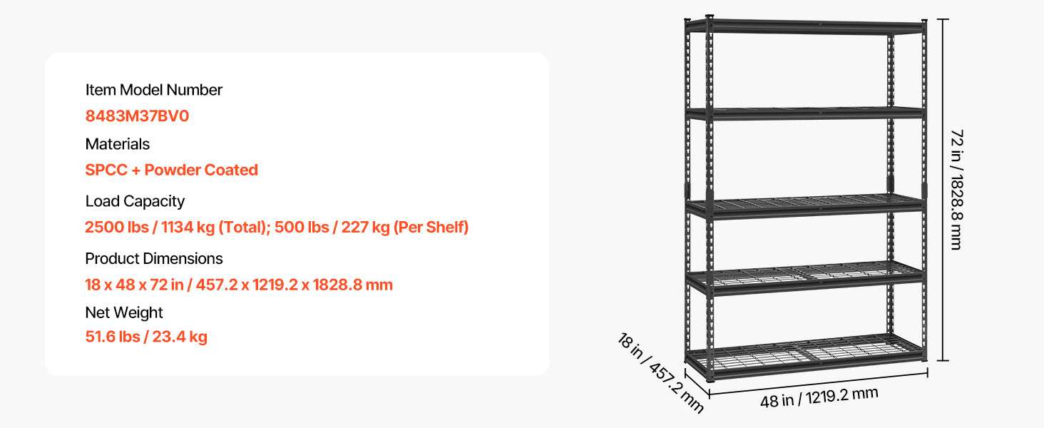5-Tier Adjustable Metal Garage Shelving Unit 48" Wide Heavy Duty-black / United States