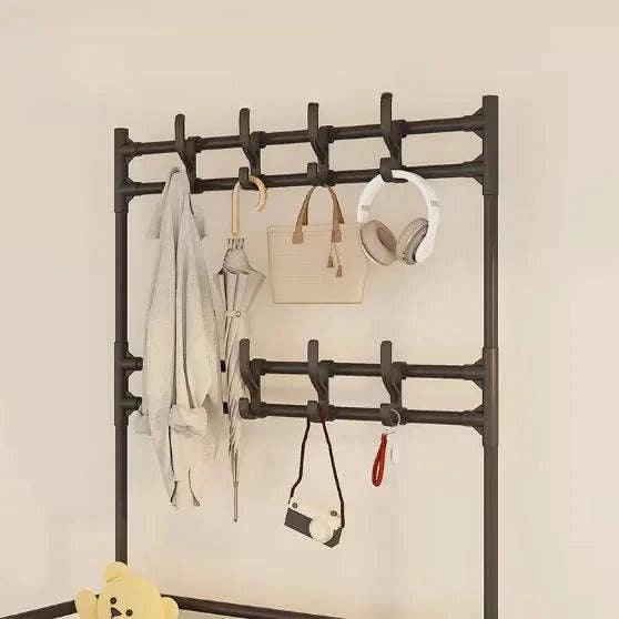 5-Tier Entryway Storage Rack with Coat Hooks & Double Shoe Shelves-WHITE / United States