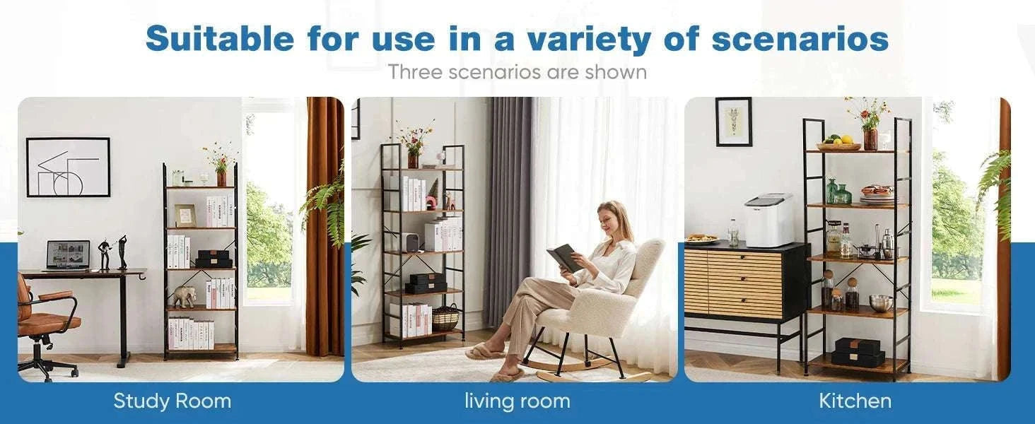5 Tier Narrow Bookcase Storage Shelf for Home Office Living Room-Chocolate / GERMANY
