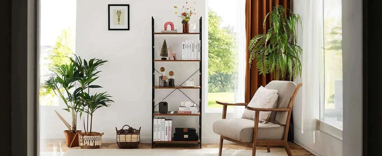 5 Tier Narrow Bookcase Storage Shelf for Home Office Living Room-Chocolate / GERMANY