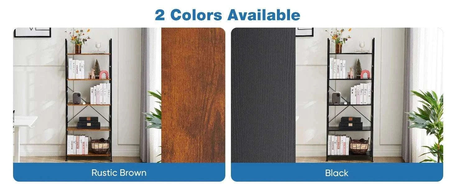 5 Tier Narrow Bookcase Storage Shelf for Home Office Living Room-Chocolate / GERMANY