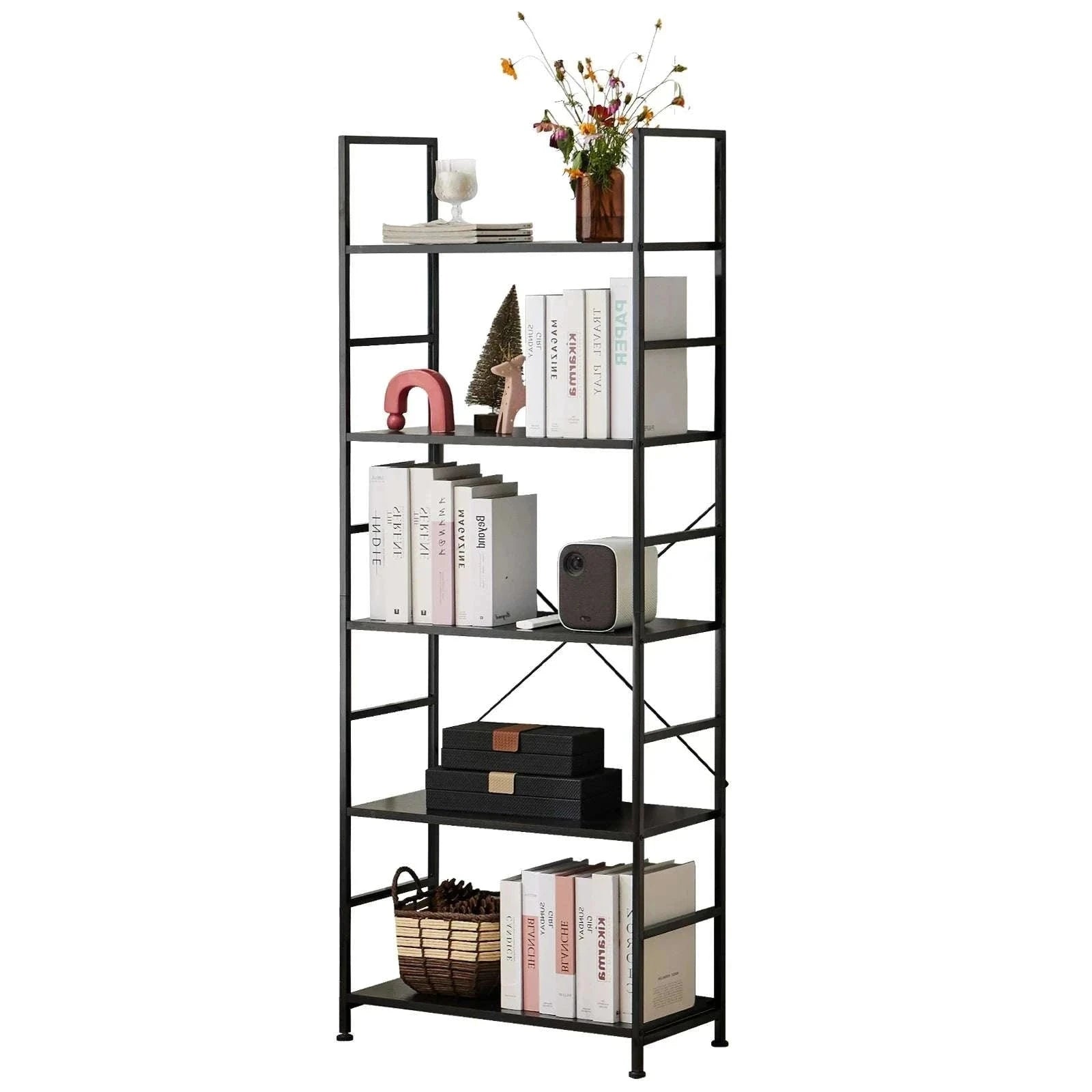 5 Tier Narrow Bookcase Storage Shelf for Home Office Living Room-Chocolate / GERMANY