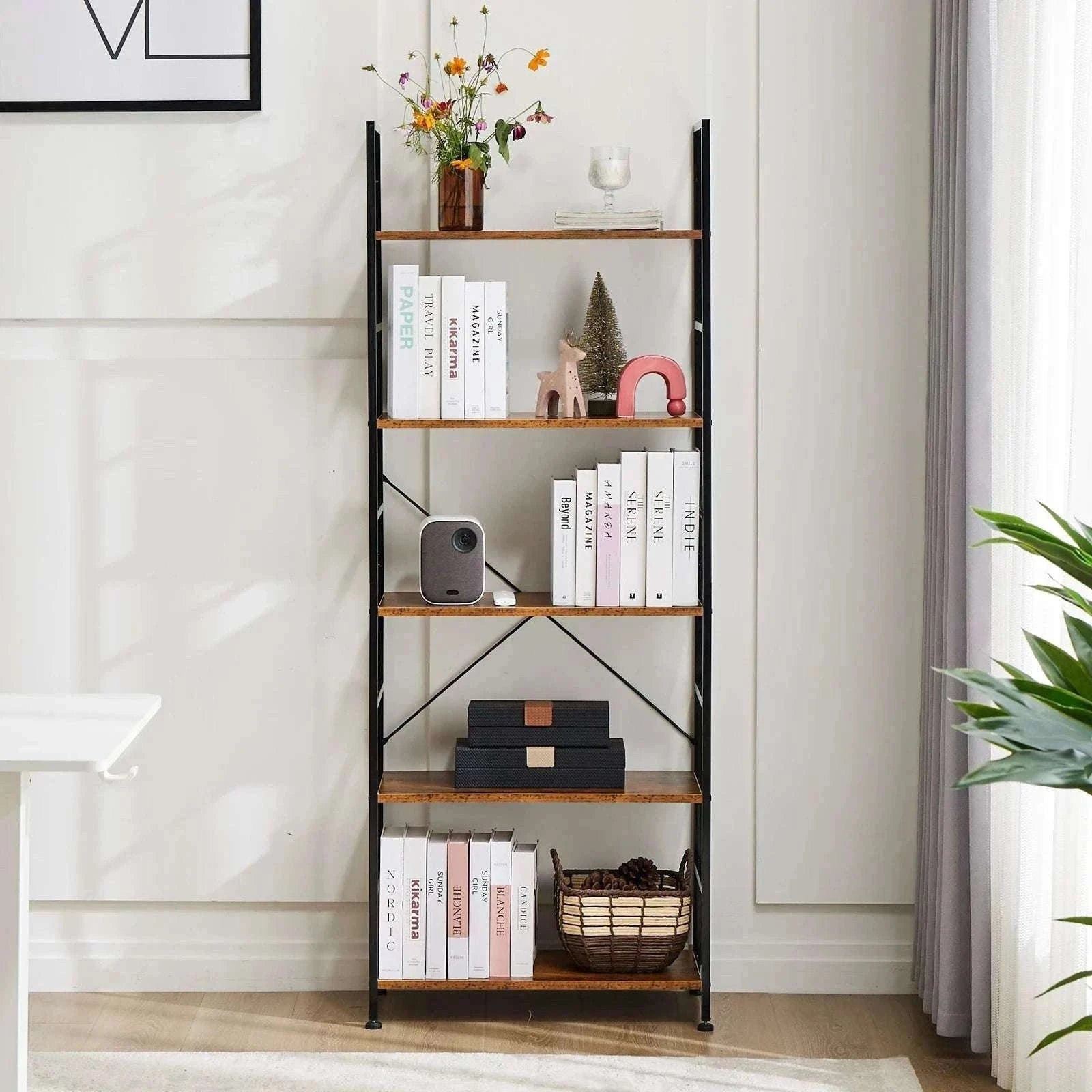 5 Tier Narrow Bookcase Storage Shelf for Home Office Living Room-Chocolate / GERMANY