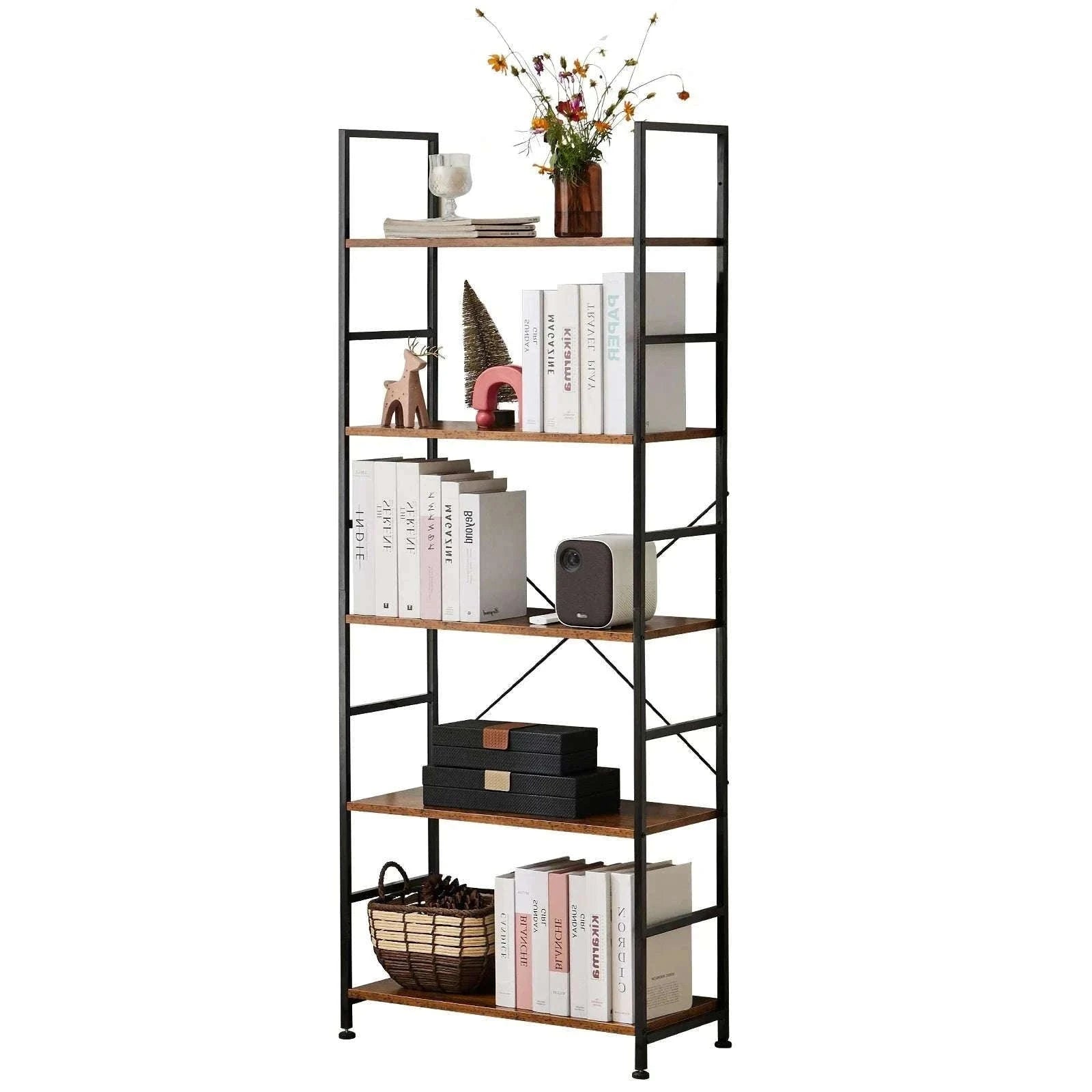 5 Tier Narrow Bookcase Storage Shelf for Home Office Living Room-Chocolate / GERMANY