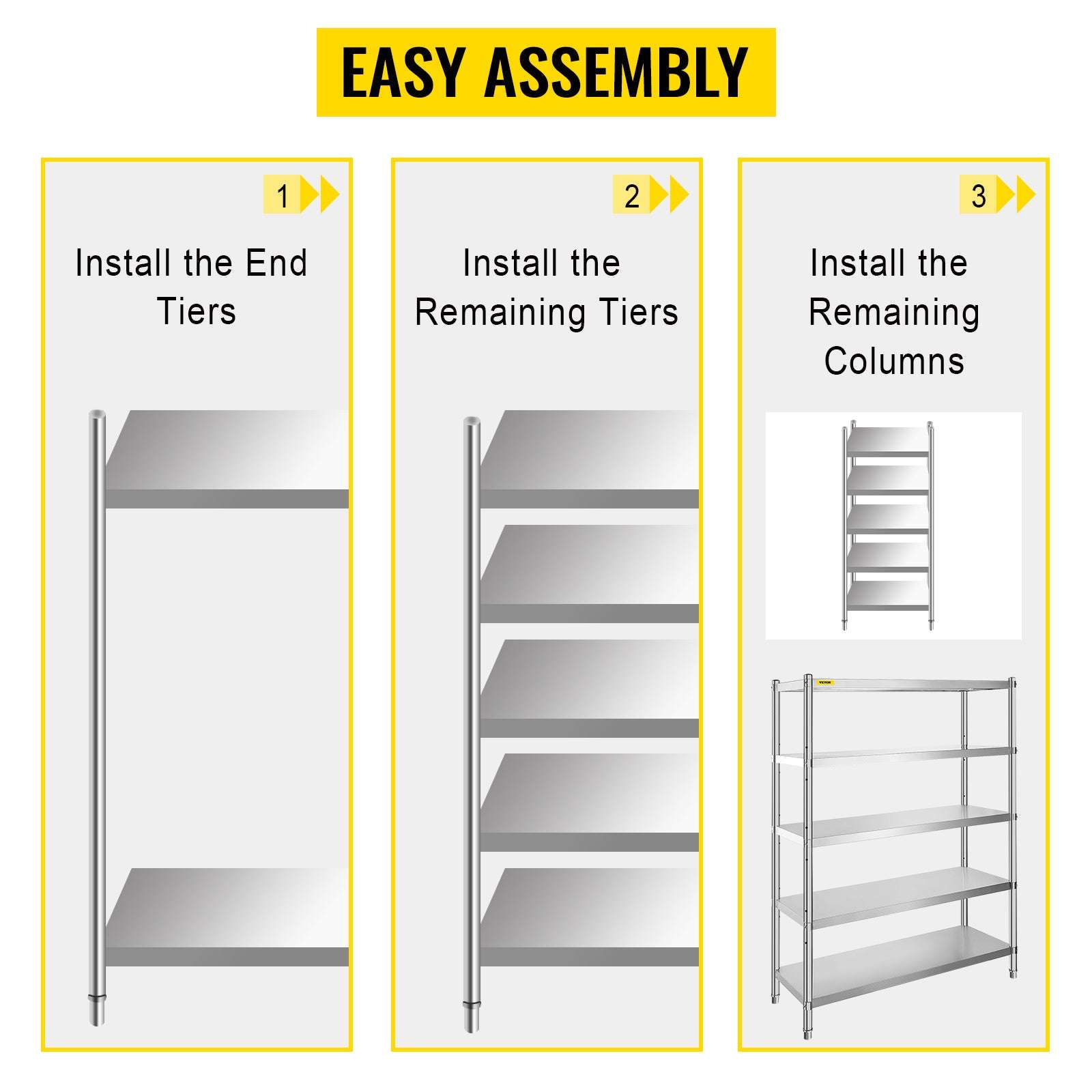 5-Tier Stainless Steel Storage Shelf Heavy Duty Adjustable Rack-5 Tier / United States