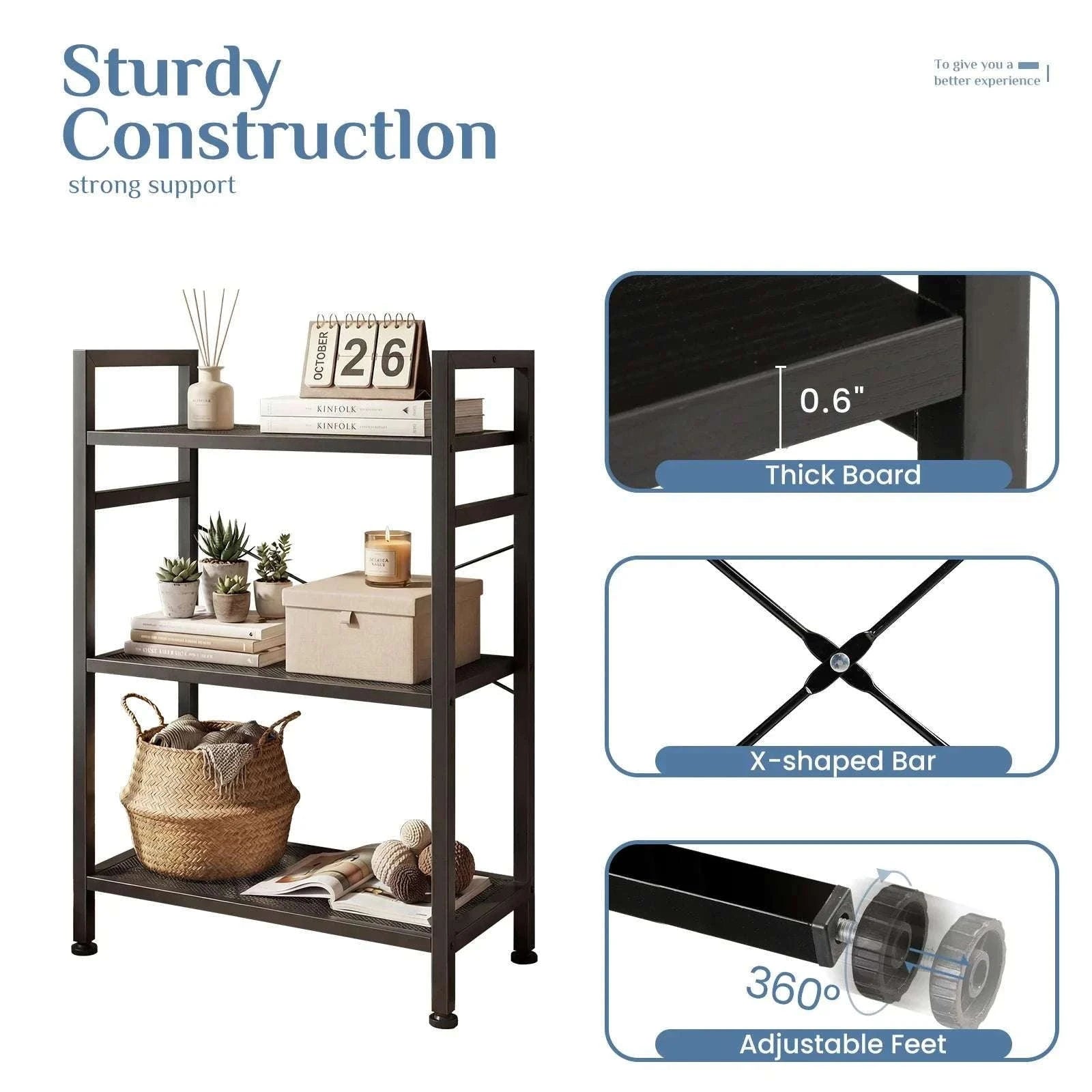 5 Tier Wooden Bookshelf with Metal Frame Tall Storage Display Shelf-black / United States