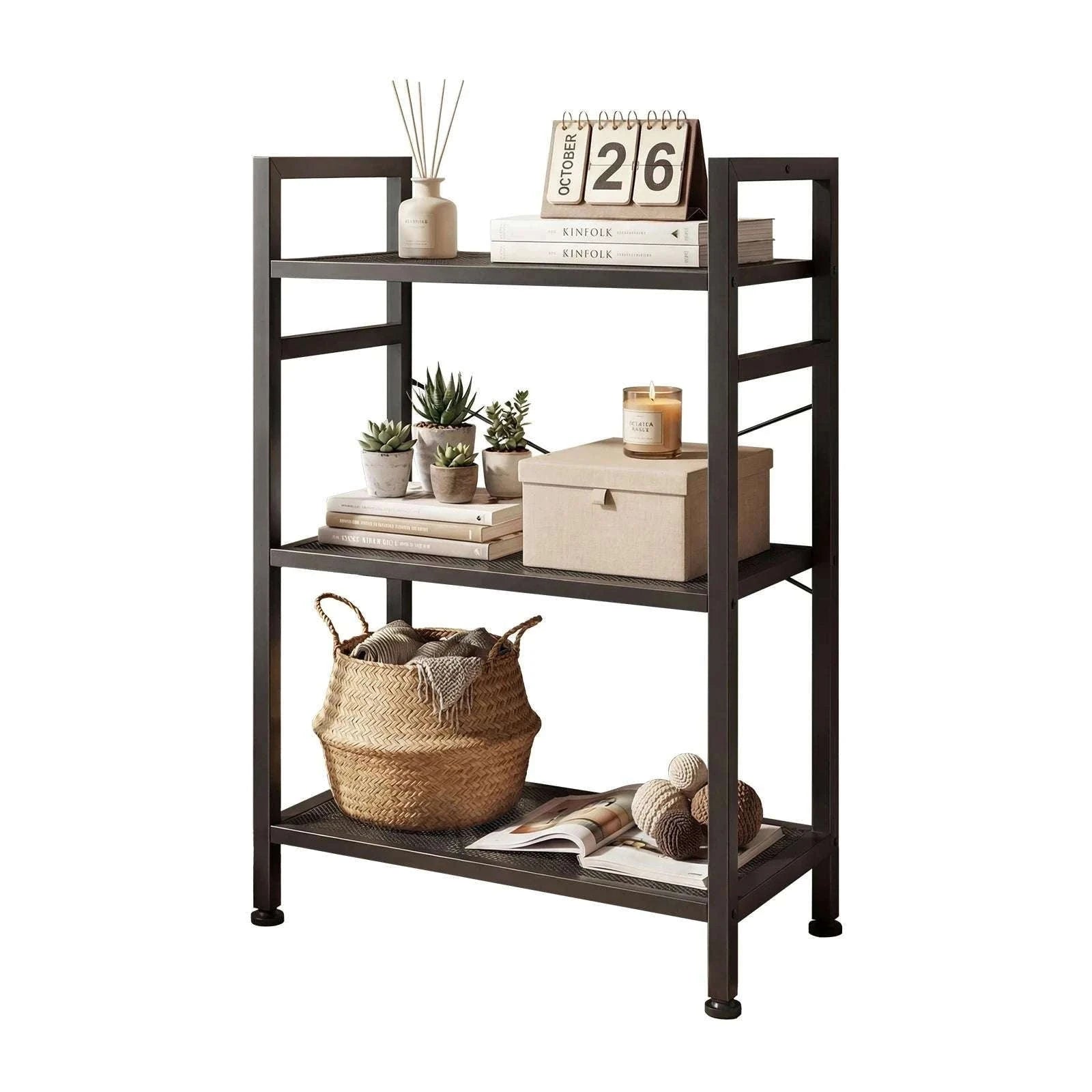 5 Tier Wooden Bookshelf with Metal Frame Tall Storage Display Shelf-black / United States