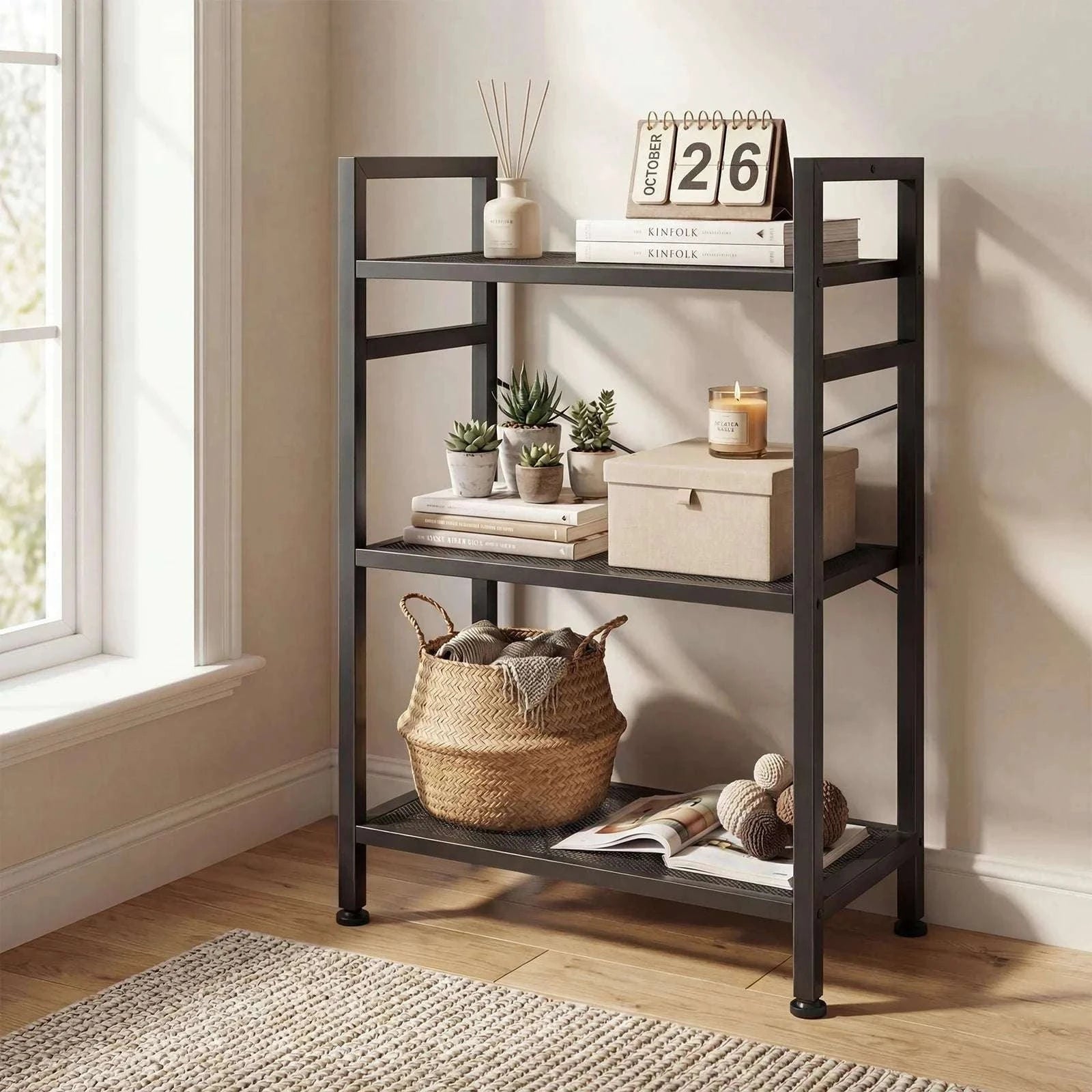 5 Tier Wooden Bookshelf with Metal Frame Tall Storage Display Shelf-black / United States