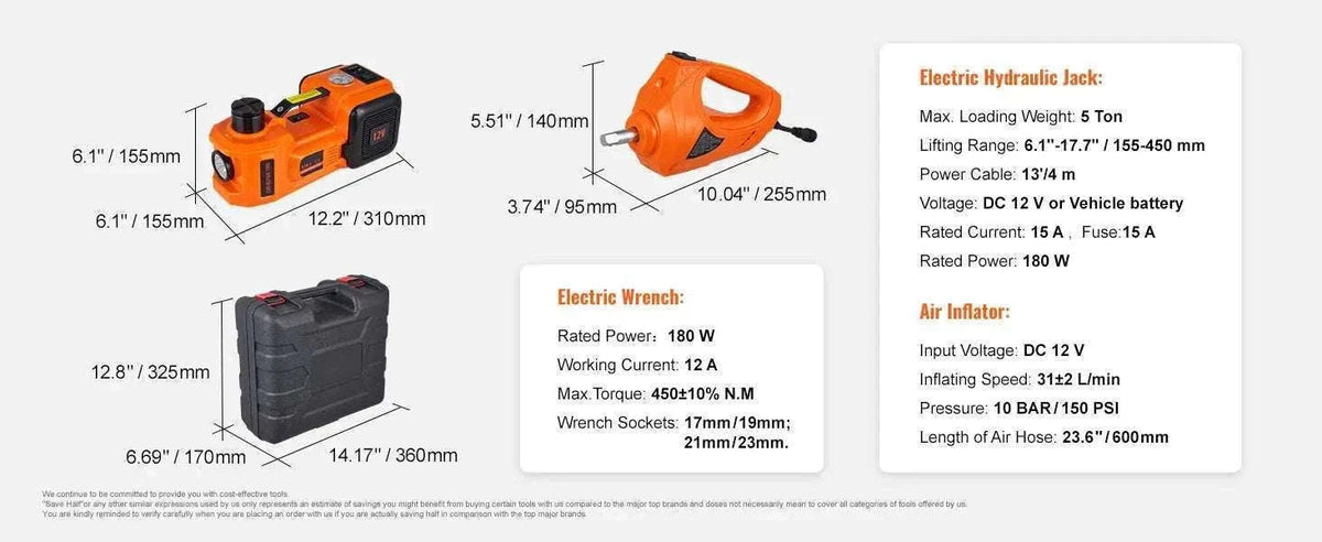 5 Ton Electric Car Jack Kit with Impact Wrench & Tire Inflator-5T with Wrench / CZECH REPUBLIC