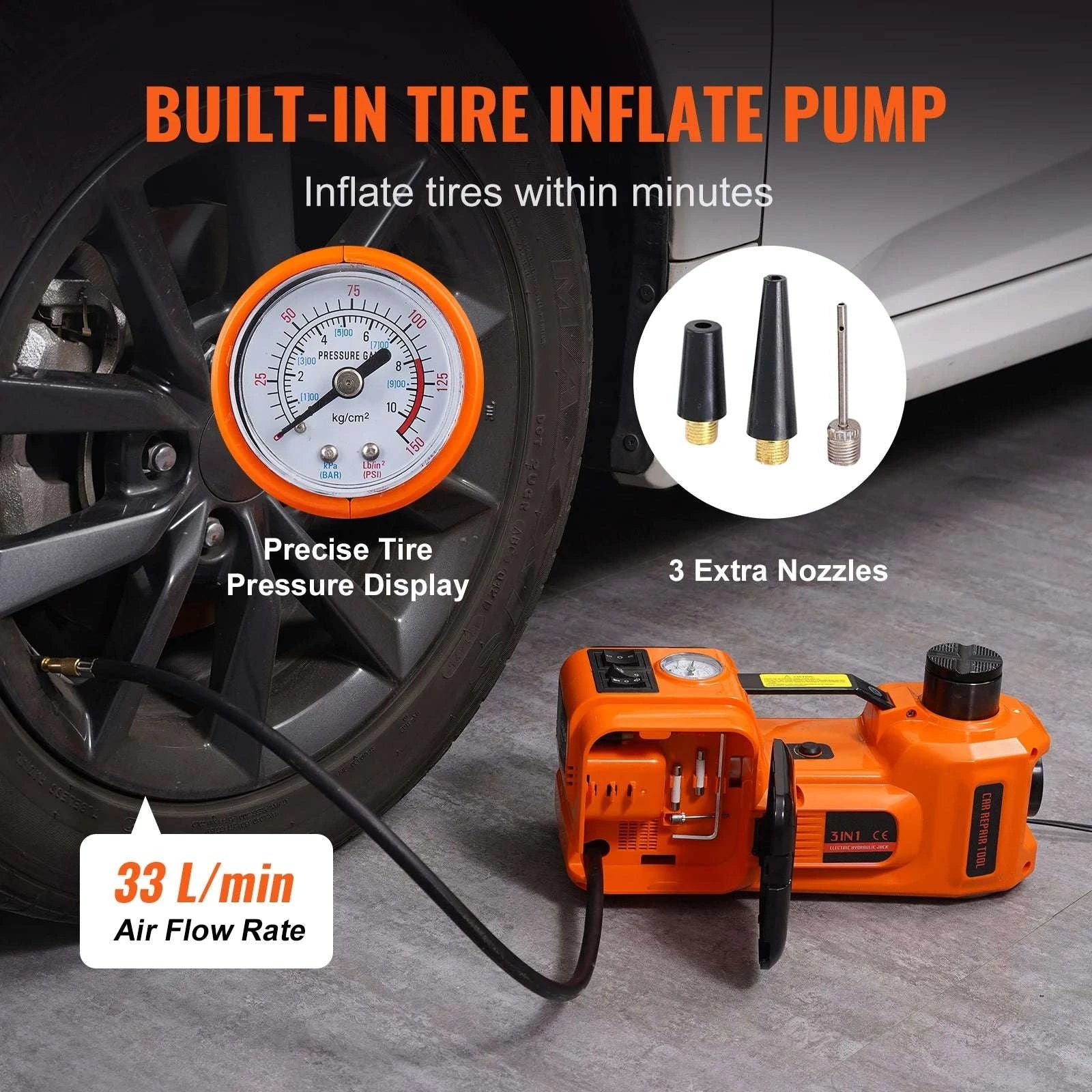 5 Ton Electric Hydraulic Car Jack with Inflator & LED Light-5T / GERMANY