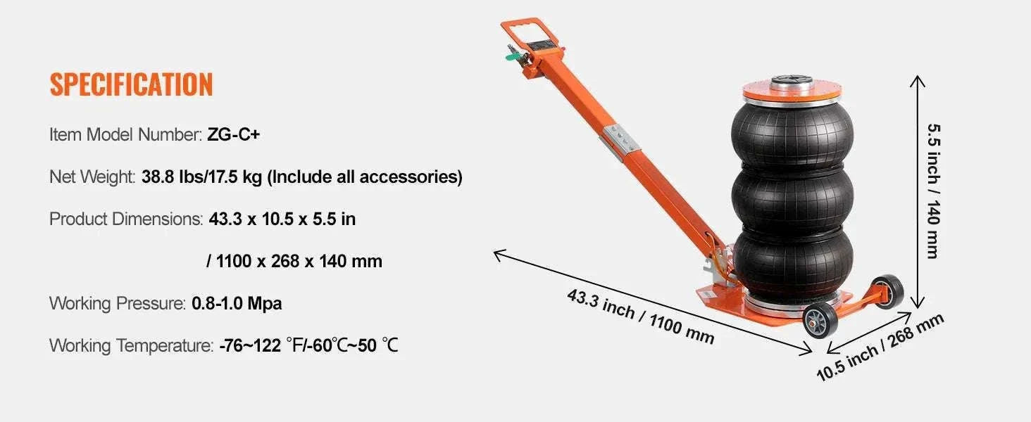 5 Ton Pneumatic Air Jack with Adjustable Handle & Fast Lift-