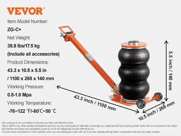 5 Ton Pneumatic Air Jack with Adjustable Handle & Fast Lift-