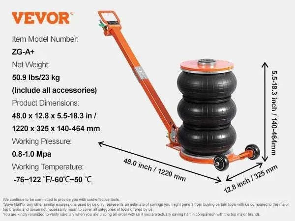 5 Ton Pneumatic Air Jack with Adjustable Handle & Fast Lift-