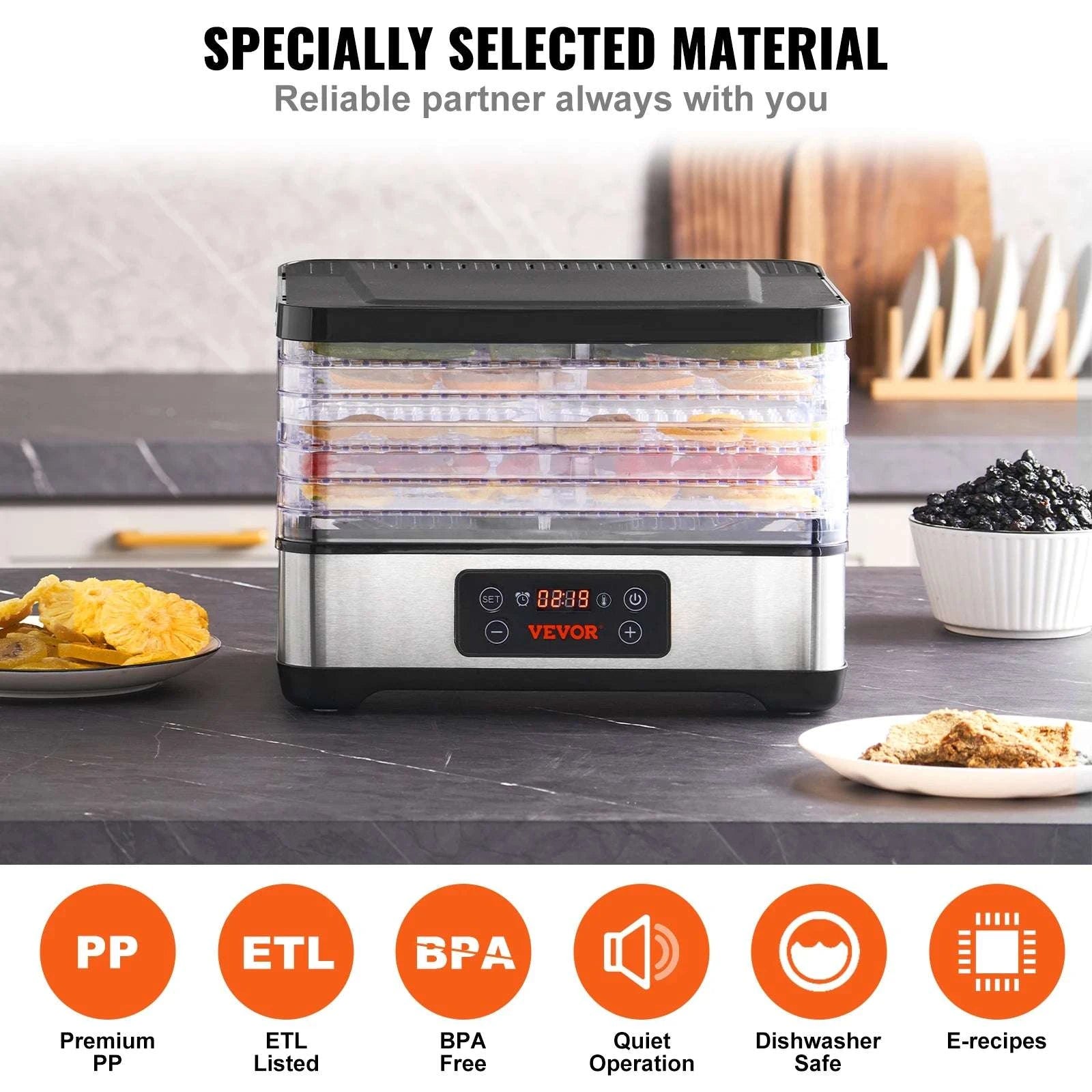 5-Tray Food Dehydrator with Timer & Temperature Control 300W-United States