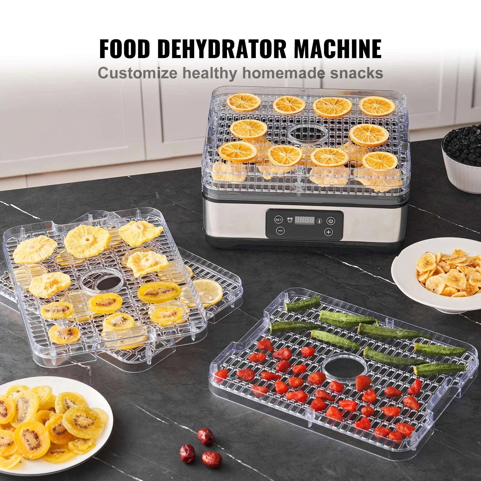 5-Tray Food Dehydrator with Timer & Temperature Control 300W-United States