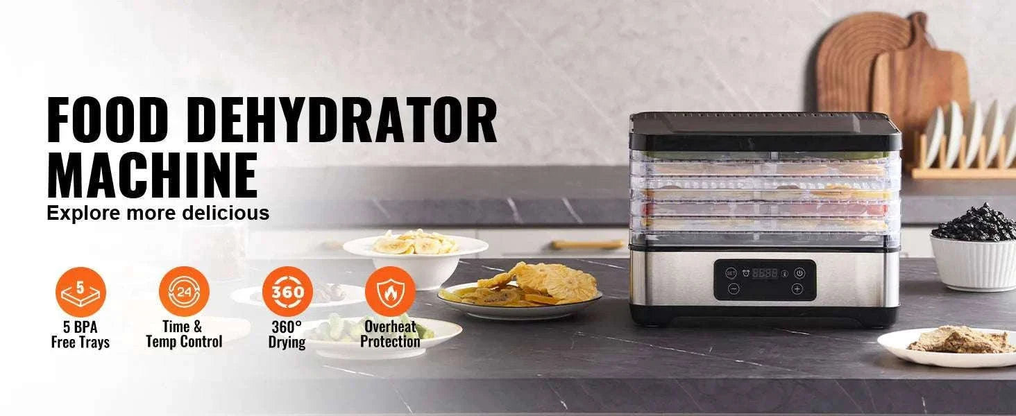 5-Tray Food Dehydrator with Timer & Temperature Control 300W-United States