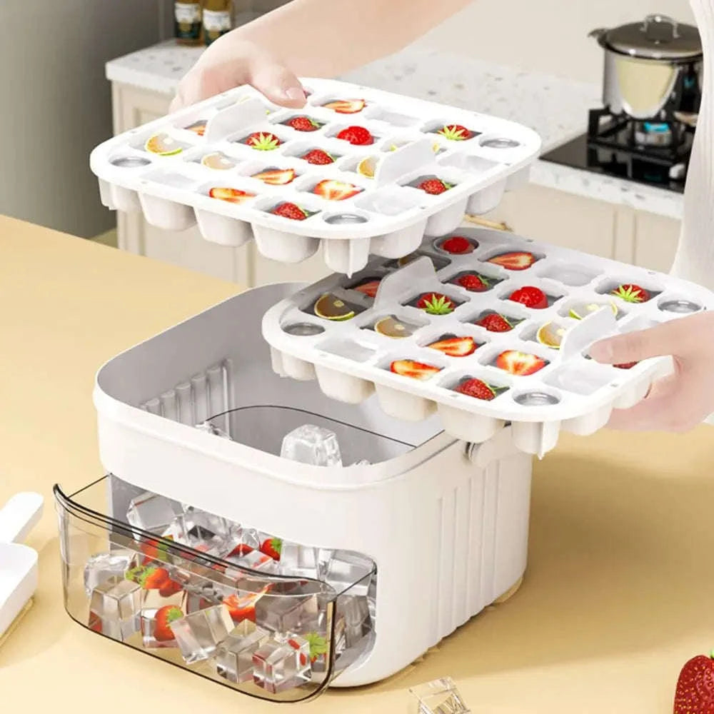 50-Cube Double Layer Ice Maker with Easy Press Release Lid-United States / White