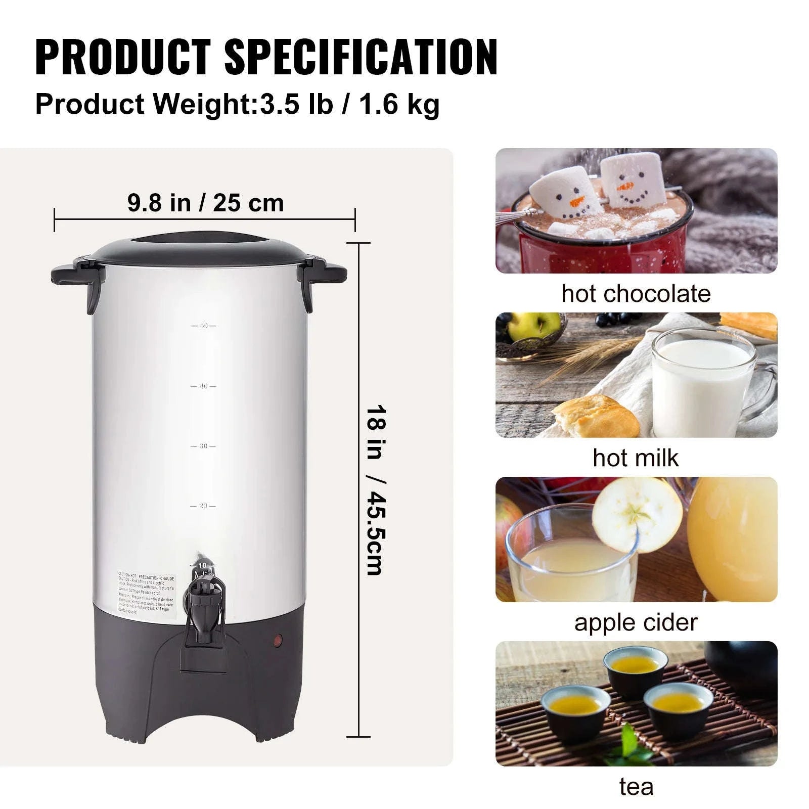 50-Cup Commercial Coffee Urn Stainless Steel Electric Coffee Maker-United States
