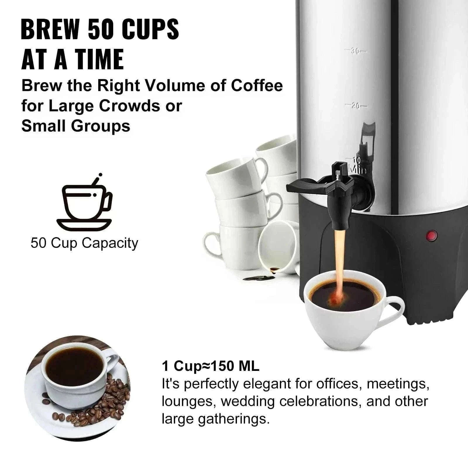 50-Cup Commercial Coffee Urn Stainless Steel Electric Coffee Maker-United States