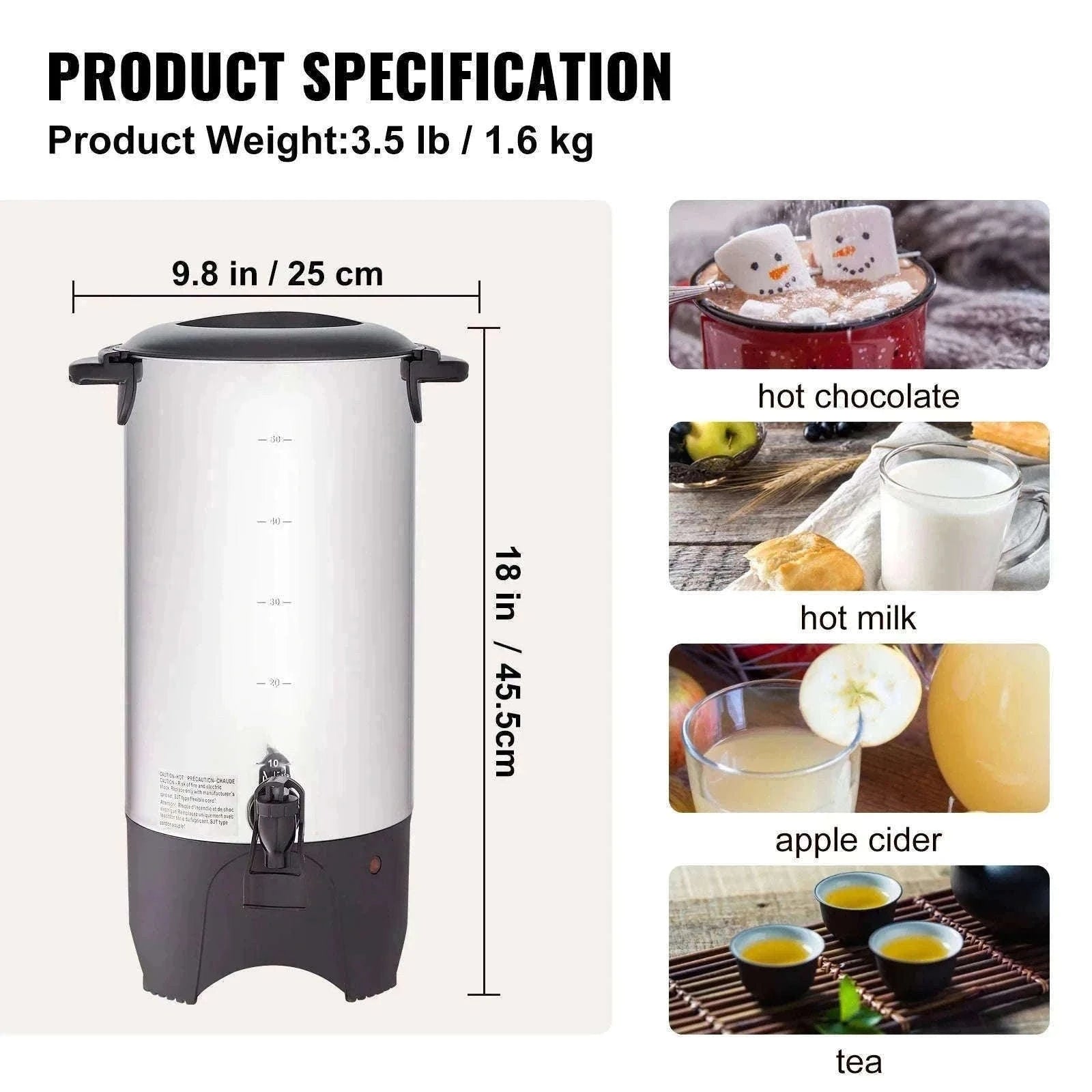 50-Cup Commercial Coffee Urn Stainless Steel Electric Coffee Maker-United States