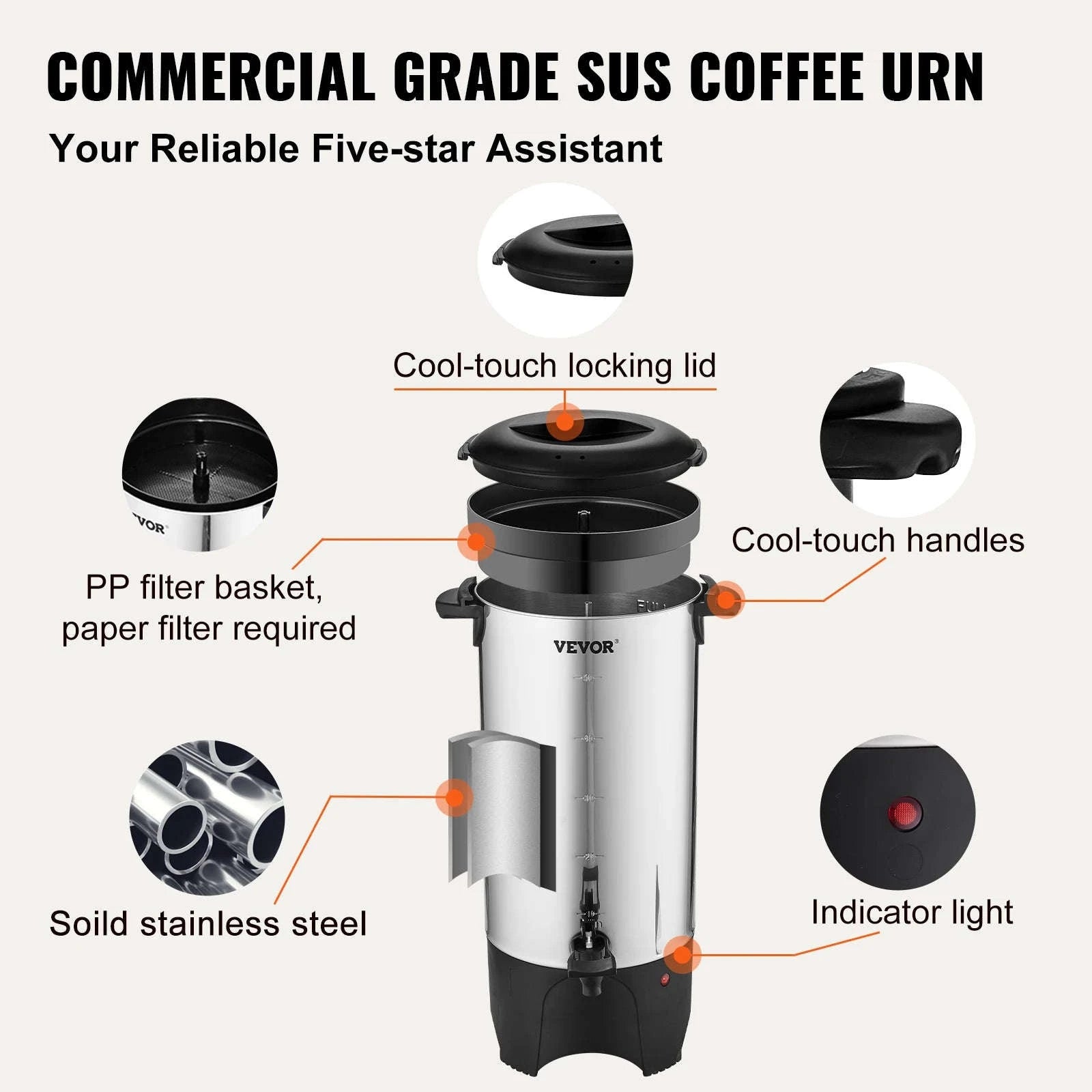 50-Cup Commercial Coffee Urn Stainless Steel Electric Coffee Maker-United States