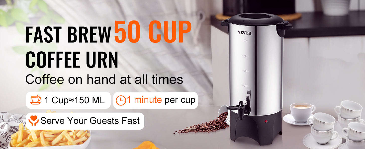 50-Cup Commercial Coffee Urn Stainless Steel Electric Coffee Maker-United States