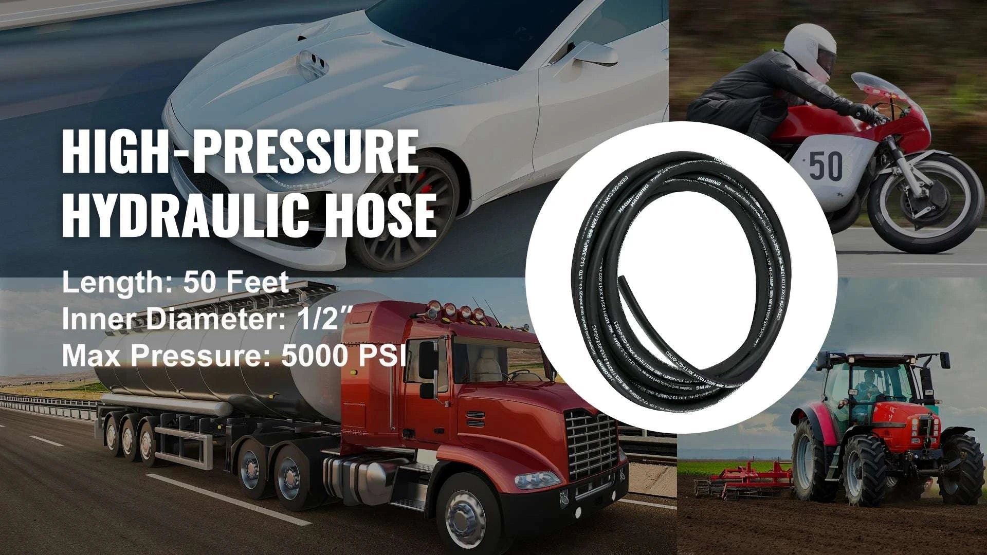 50 Ft High-Pressure Hydraulic Hose 5000 PSI Oil Line -40°F to 250°F-United States / 50ft