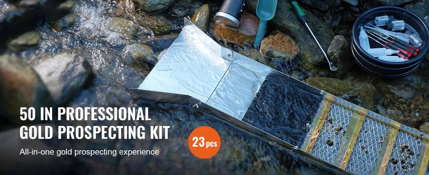 50" Gold Panning Kit with Sluice Box & 23 Tools for Prospecting-12in 16PCs / spain