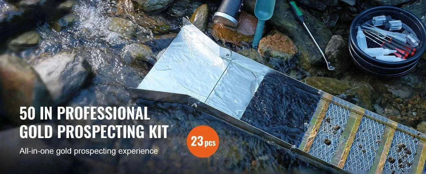 50" Gold Panning Kit with Sluice Box & 23 Tools for Prospecting-12in 16PCs / spain
